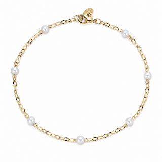 18K Solid Gold Cultivated Pearl & Diamond-Cut Chain Bracelet
