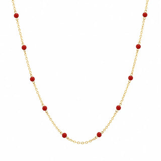 18K Solid Yellow Gold Coral Beads Necklace 13.5 inches
