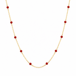 18K Solid Yellow Gold Coral Beads Diamond Cut Chain Necklace