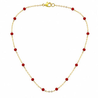 18K Solid Yellow Gold Coral Beads Necklace 13.5 inches