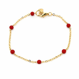 18K Solid Yellow Gold Coral Diamond cut Chain Bracelet