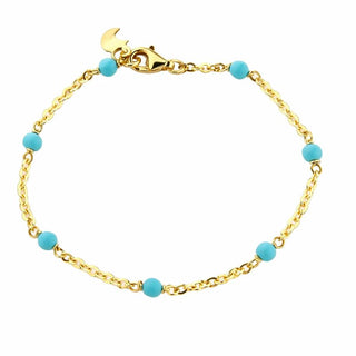 18K Yellow Gold Turquoise Beads Diamond Cut Chain Bracelet