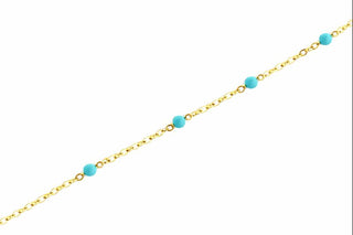 18K Solid Yellow Gold Turquoise Beads Bracelet 6 inches