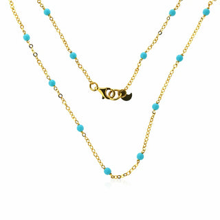 18K Yellow Gold Turquoise Beads and Diamond Cut Chain Necklace