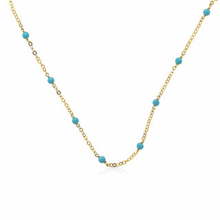 18K Yellow Gold Turquoise Beads and Diamond Cut Chain Necklace