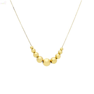 18K Solid Yellow Gold Graduated Center Bead Necklace