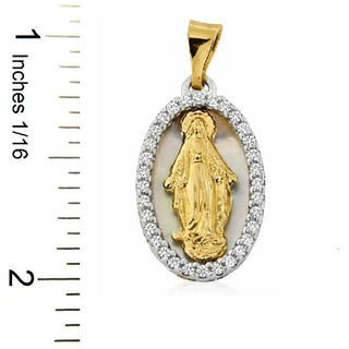18K Solid Gold Mother Pearl and Zirconia Miraculous Medal
