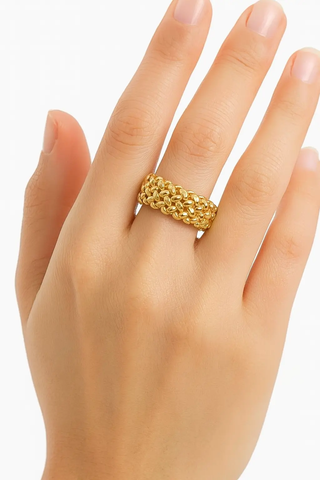 18K Solid Yellow Gold Flexible Panther Braided Style Ring