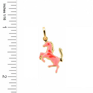 18K Solid Yellow Gold Peach or Pink Enamel Horse Pendant