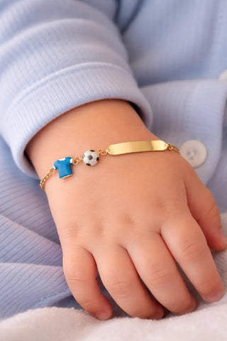 18K Solid Yellow Gold Soccer Ball and Jersey ID Bracelet 