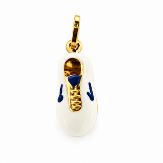 18K Solid Yellow Gold White and Blue Enamel Sneaker Pendant