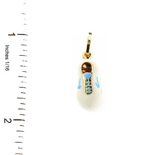18K Solid Yellow Gold White and Blue Enamel Tennis Shoe Pendant