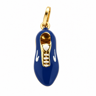18K Solid Yellow Gold Blue Enamel Sneaker Charm Pendant