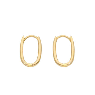 18K Solid Yellow Gold Rectangle Rounded Huggie Earrings