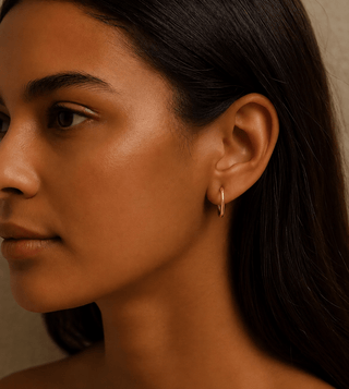 18K Solid Yellow Gold Rectangle Rounded Huggie Earrings