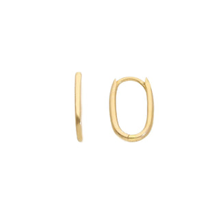 18K Solid Yellow Gold Rectangle Rounded Huggie Earrings