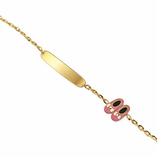 18k Solid Yellow Gold Pink Enamel Ballet Slippers Id Bracelet