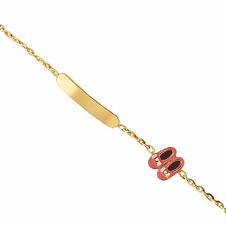 18K Yellow Gold Pink Enamel Ballet Slippers ID Bracelet