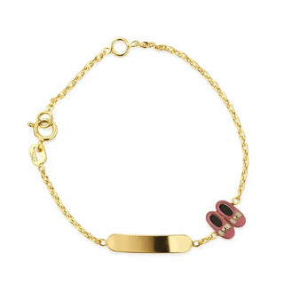 18K Yellow Gold Pink Enamel Ballet Slippers ID Bracelet