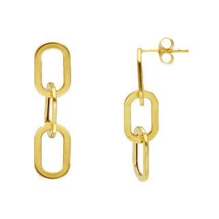 18K Solid Yellow Gold Wide Open Paperclip Dangling Earrings