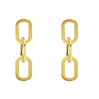 18K Solid Yellow Gold Wide Open Paperclip Dangling Earrings