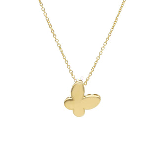 18K Solid Yellow Gold Polished Small Butterfly Necklace