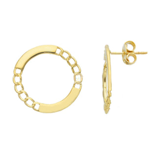 18K Solid Yellow Gold Open Chain Marine Circle Earrings