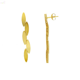 18K Solid Gold Modern Polished and Satin Ovals Long Earrings