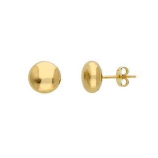 18K Solid Yellow Gold Polished Puffy Button Post Earrings