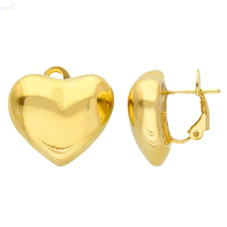 18K Solid yellow Gold Puffy Large Heart Omega Earrings