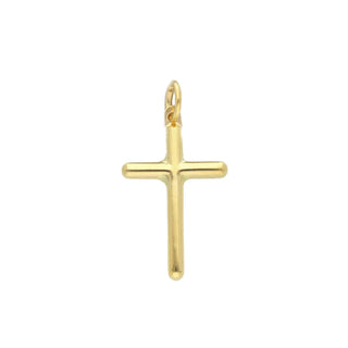 18K Solid Yellow Gold Polished Tube Cross with Rounded Ends