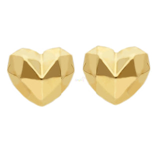 18K Solid Yellow Gold Polished Puffy Faceted Heart Earrings