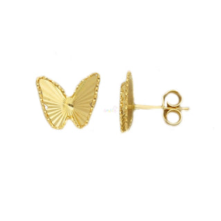 18K Solid Yellow Gold Diamond Cut Butterfly Earrings