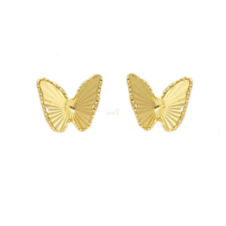 18K Solid Yellow Gold Diamond Cut Butterfly Earrings