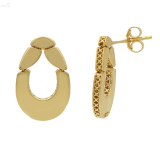 18K Solid Yellow Gold Modern Polished Open Teardrop Earrings