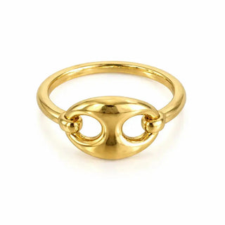 18k Solid Yellow Gold Large Polished Marine Link Ring