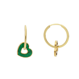 18K Gold Polished Malachite Heart Endless Hoop Earrings