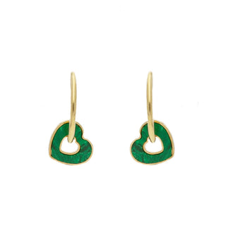 18K Gold Polished Malachite Heart Endless Hoop Earrings