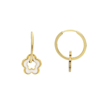 18K Gold Polished Mother of Pearl Flower Endless Hoop Earrings