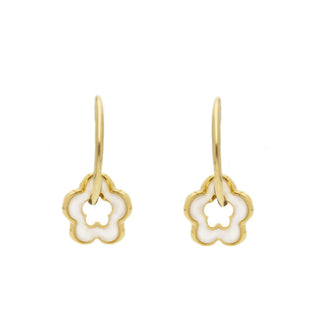 18K Gold Polished Mother of Pearl Flower Endless Hoop Earrings