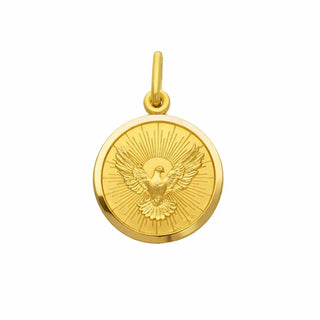 18K Solid Yellow Gold Holly Spirit Medal Pendant 15mm.