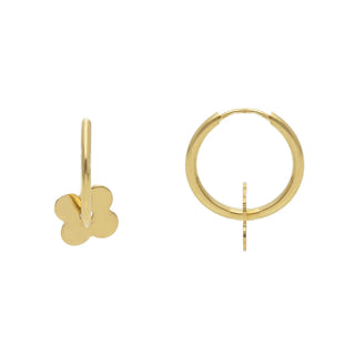 18K Solid Yellow Gold Polished Flower Endless Hoop Earrings