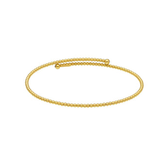 18K Solid Yellow Gold Tiny Beads Adjustable Open Bangle
