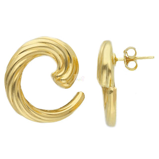 18K Solid Yellow Gold Modern Open Twisted Circle Earrings