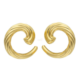 18K Solid Yellow Gold Modern Open Twisted Circle Earrings