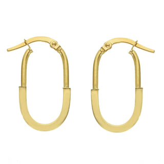 18k Solid Yellow Gold Polished Lock Hoop Italian Earrings
