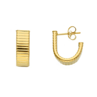 18K Solid Yellow Gold Polished Tubogas J-Hoop Earrings