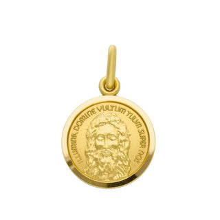 18K Solid Yellow Gold Holy Face of Jesus Medal Pendant , front face