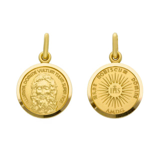 18K Solid Yellow Gold Holy Face of Jesus Medal Pendant