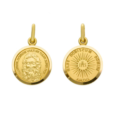 18K Solid Yellow Gold Holy Face of Jesus Medal Pendant